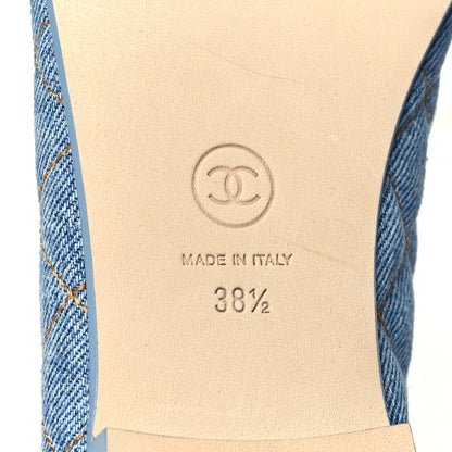 Chanel Washed Denim Quilted Cap Toe CC Ballerina Flats 38.5 Light Blue 7 of 10