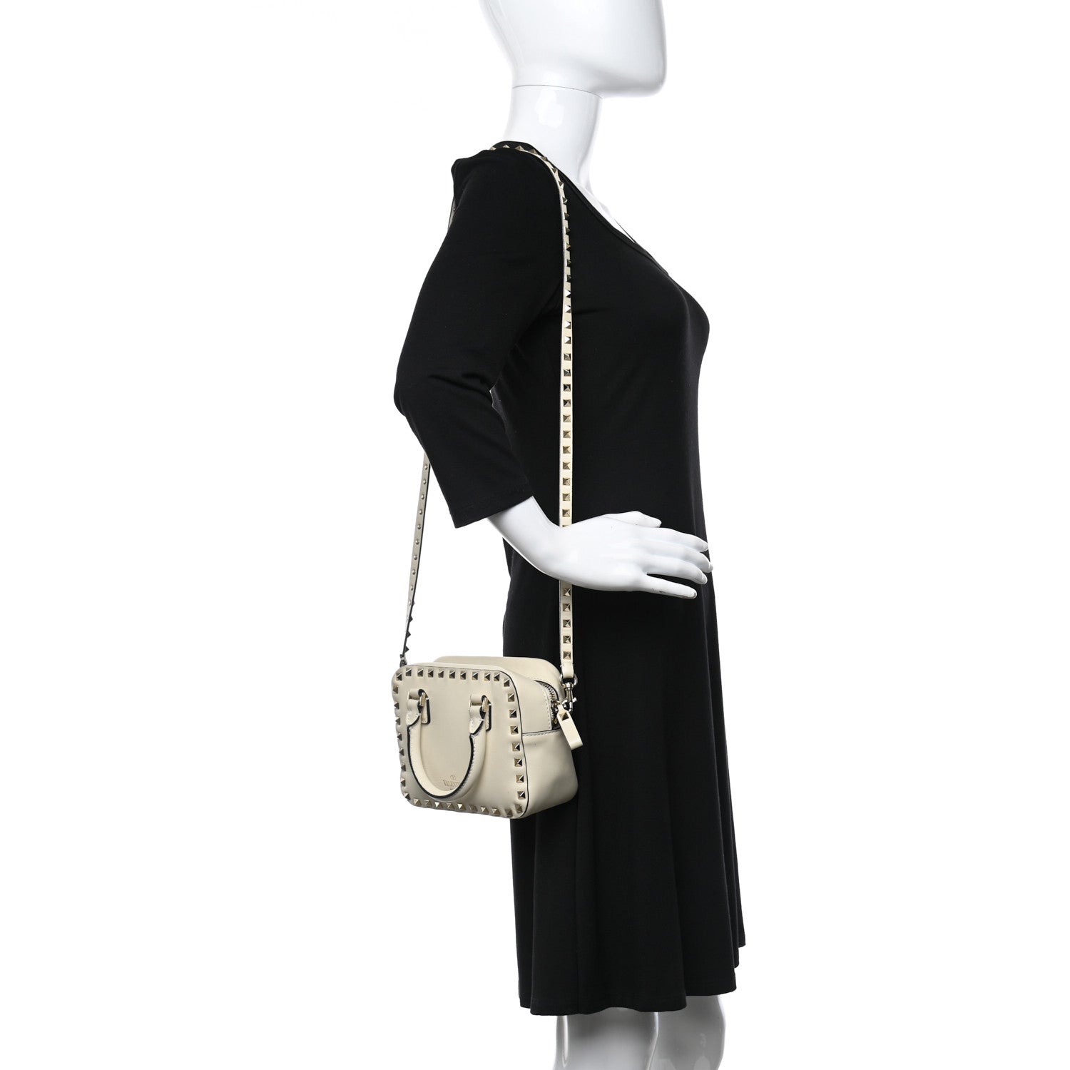 Valentino Garavani Calfskin Rockstud Top Handle Camera Crossbody Bag Ivory 2 of 12