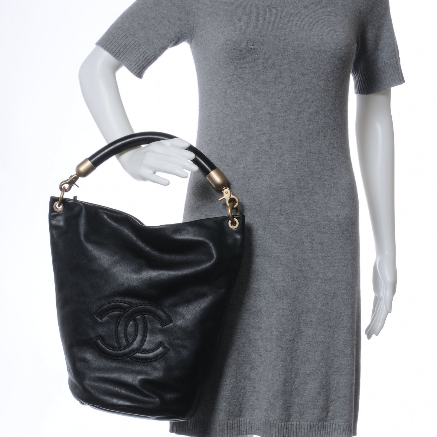 Calfskin CC Bucket Bag Black