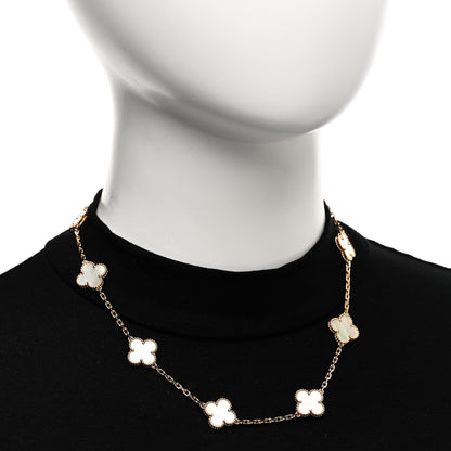 Van Cleef & Arpels 18K Yellow Gold Mother of Pearl 10 Motifs Vintage Alhambra Necklace 2 of 5