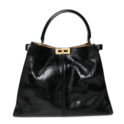 Fendi Patent Mink Fur Large Peekaboo X-Lite Black 1 of 13