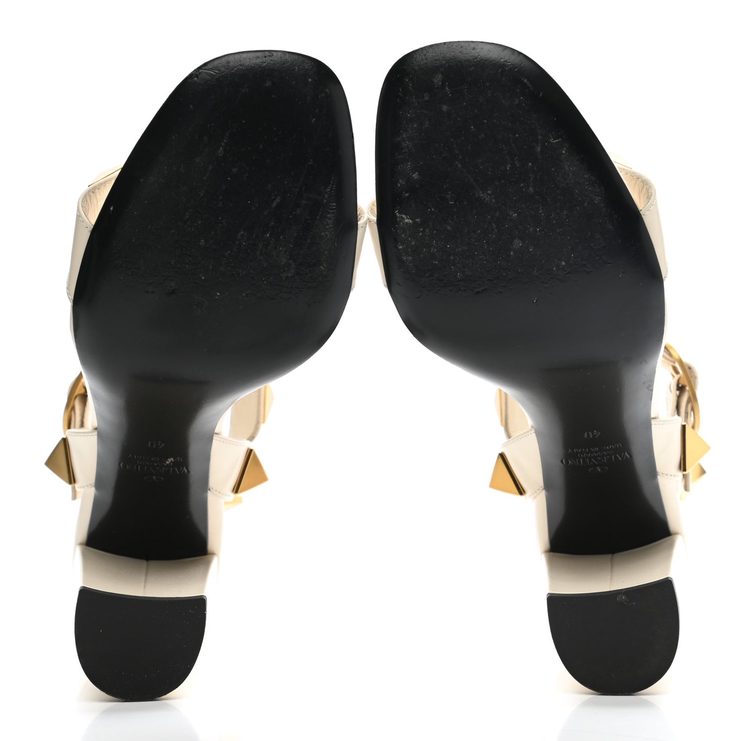 Calfskin Roman Stud T-Strap 90mm Sandals 40 Light Ivory