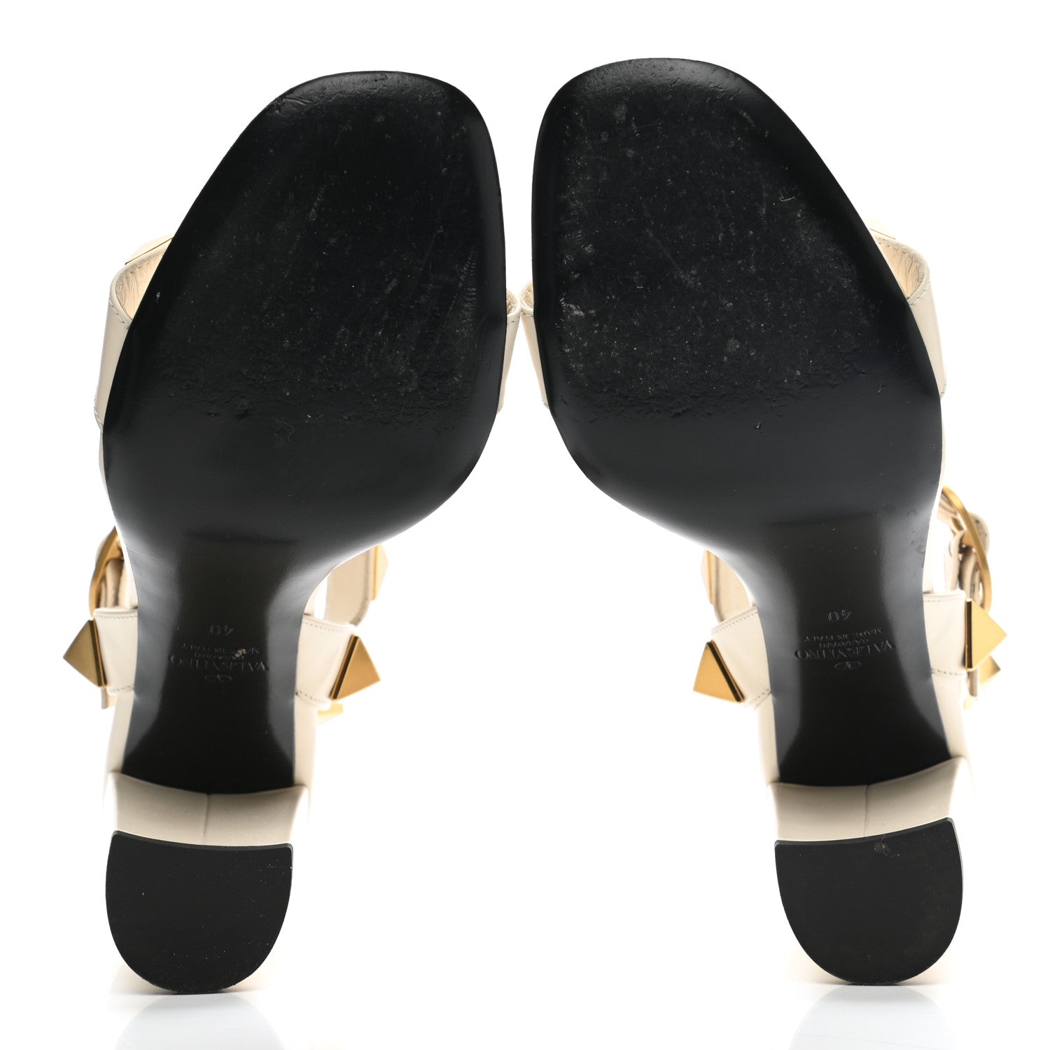 Valentino Garavani Calfskin Roman Stud T-Strap 90mm Sandals 40 Light Ivory 5 of 11