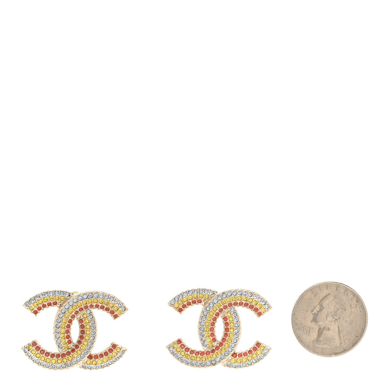 Chanel Crystal CC Earrings Gold Multicolor 2 of 5