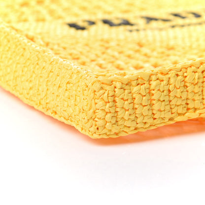 Prada Yarn Raffia Effect Crochet Logo Embroidered Tote Bag Giallo 10 of 11