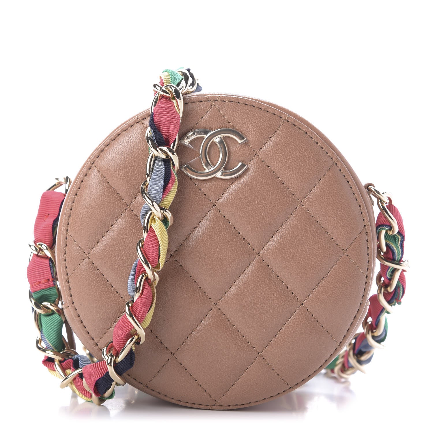 Chanel Shiny Lambskin Ribbon Quilted Round Clutch With Chain Brown 1 of 10