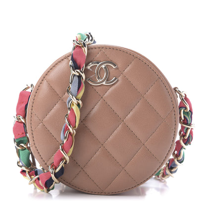 Chanel Shiny Lambskin Ribbon Quilted Round Clutch With Chain Brown 1 of 10