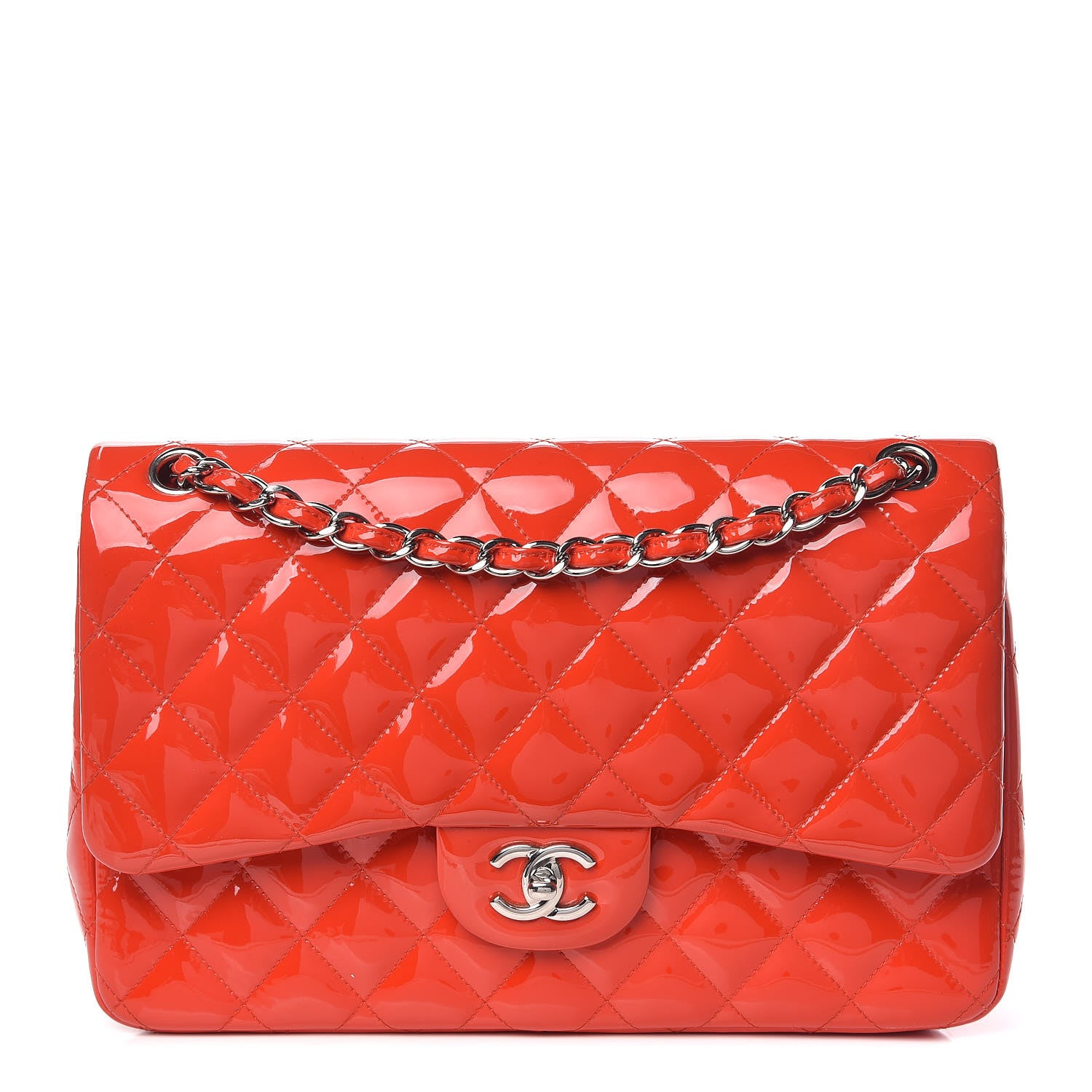 Chanel Patent Quilted Jumbo Double Flap Red 1 of 13