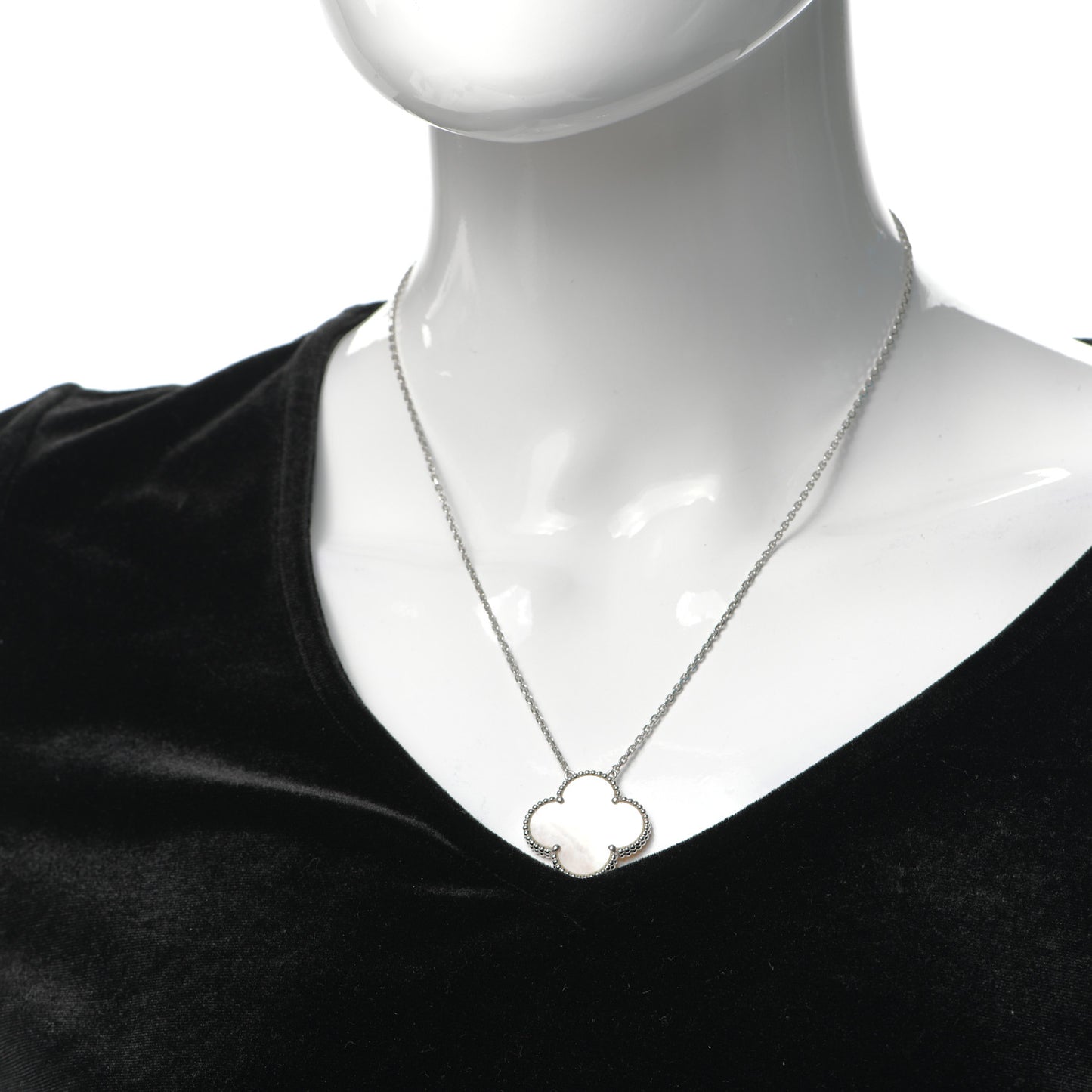 18K White Gold Mother of Pearl Magic Alhambra Pendant Necklace
