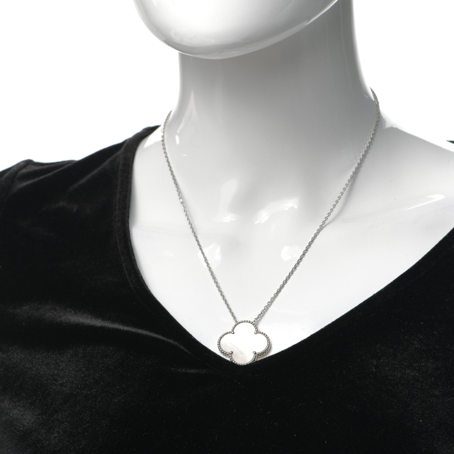 Van Cleef & Arpels 18K White Gold Mother of Pearl Magic Alhambra Pendant Necklace 2 of 8