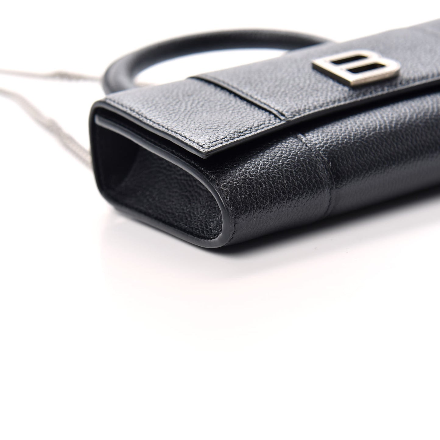 Grained Calfskin Hourglass Top Handle Crossbody Phone Holder Black