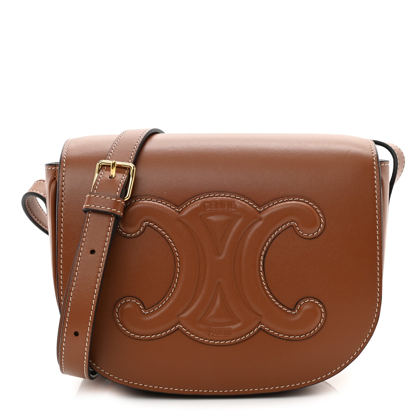 Smooth Calfskin Cuir Triomphe Folco Crossbody Bag Tan