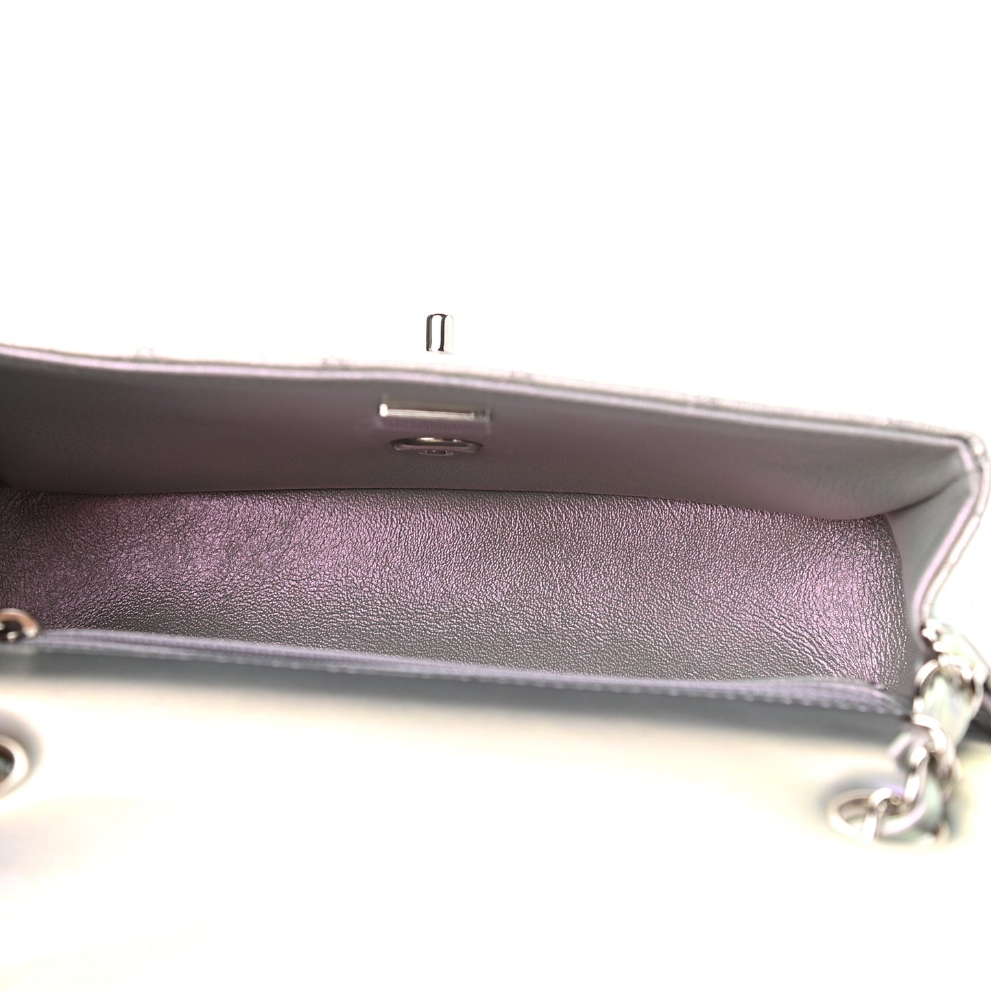 Iridescent Calfskin Quilted Mini Rectangular Flap Light Purple
