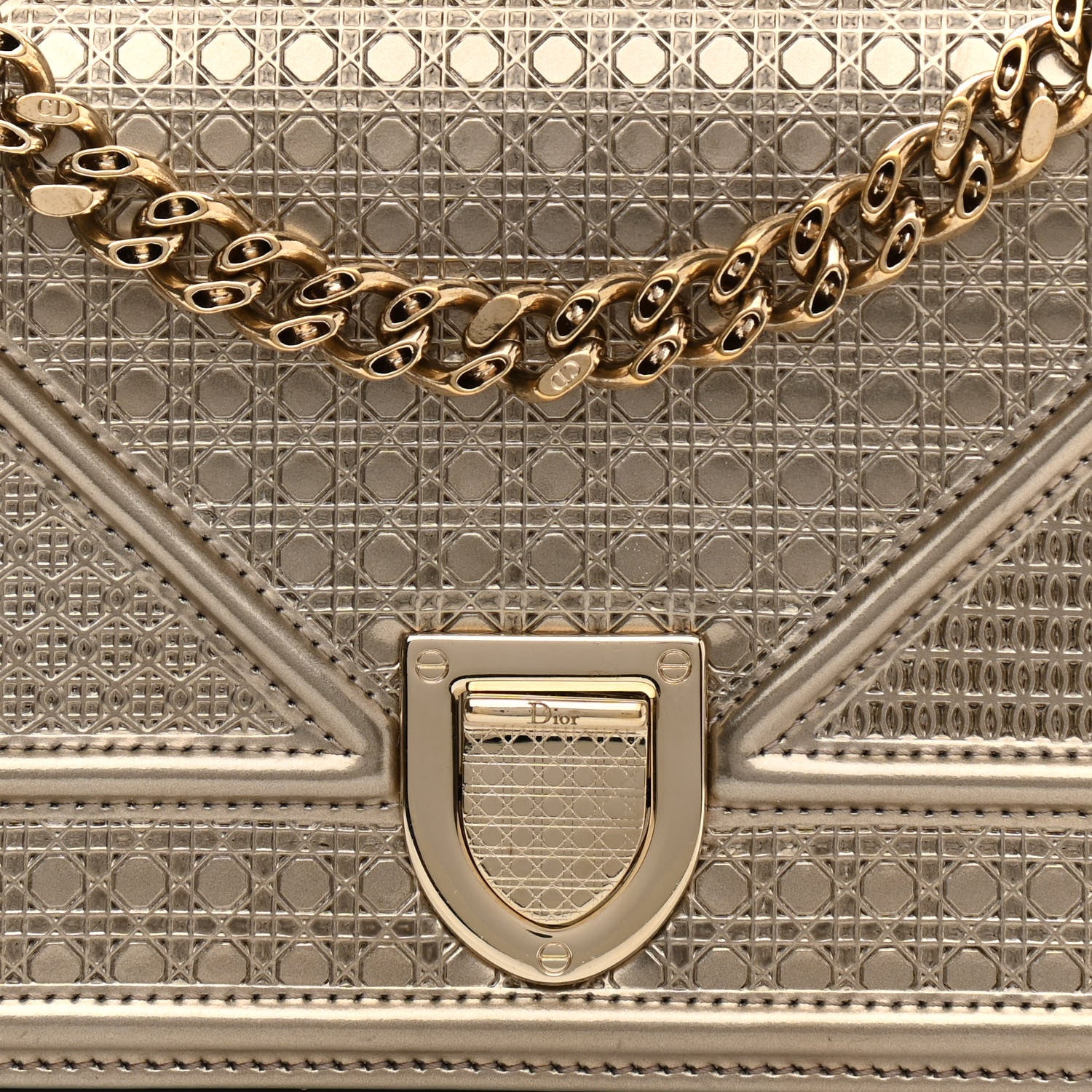 Christian Dior Metallic Patent Micro-Cannage Mini Diorama Flap Bag Gold 7 of 9