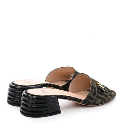 Fendi Jacquard Calfskin FF Crocodile Embossed Promenade Slide Sandals 40 Tobacco Moro Black 4 of 8