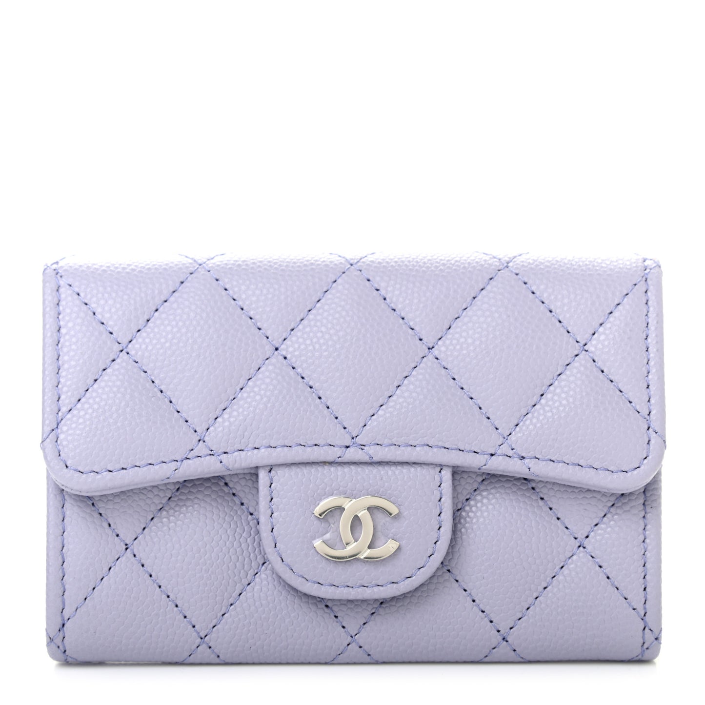 Caviar Quilted Flap Card Holder Wallet Light Purple