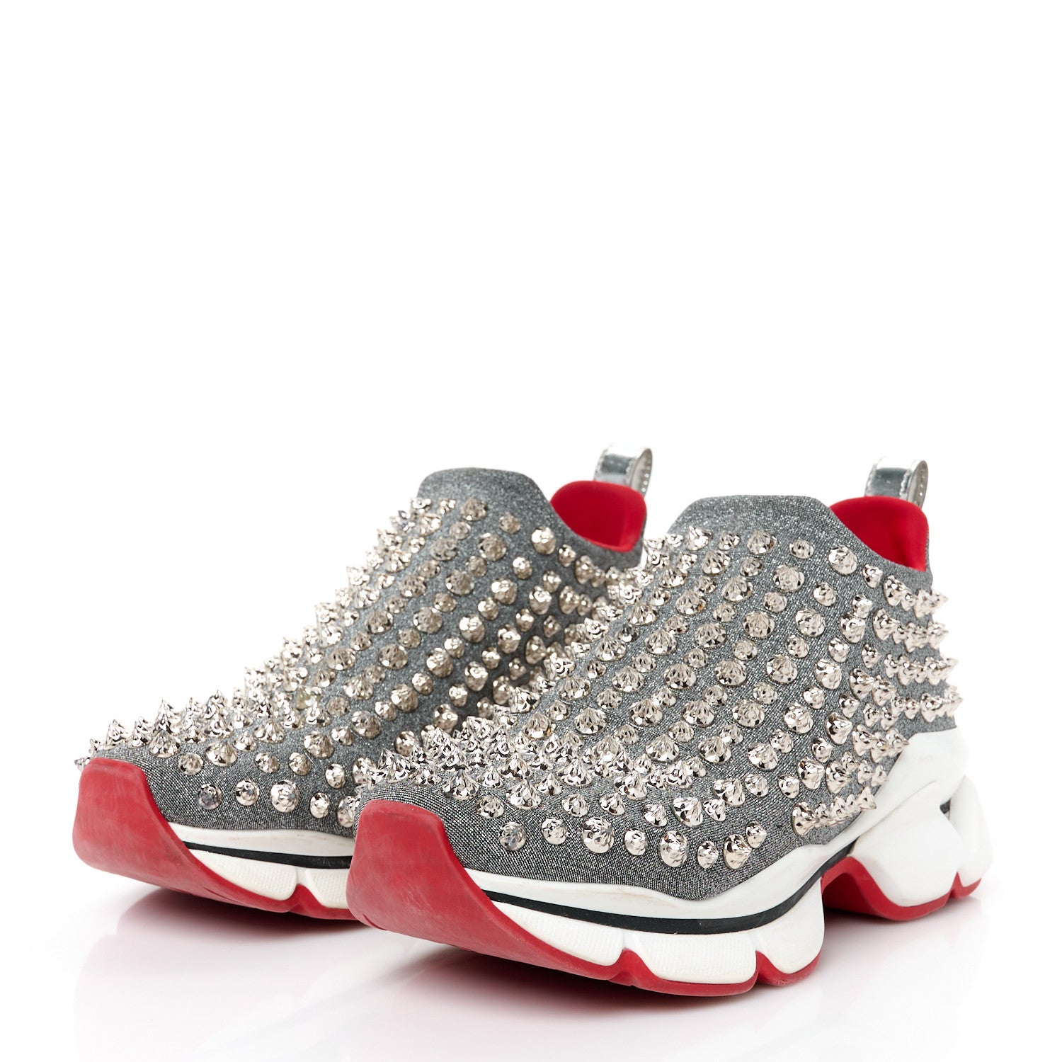 Christian Louboutin Neo Lame Spike Sock Donna Flat Sneakers 36 Snow Silver 3 of 9