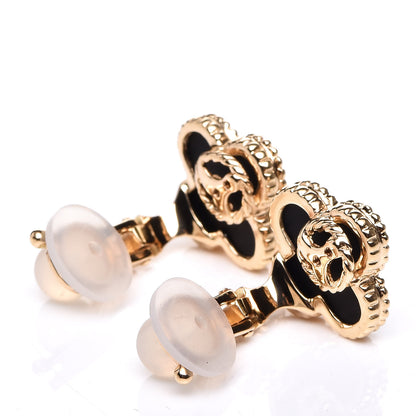 Van Cleef & Arpels 18K Yellow Gold Black Onyx Vintage Alhambra Earrings 3 of 4