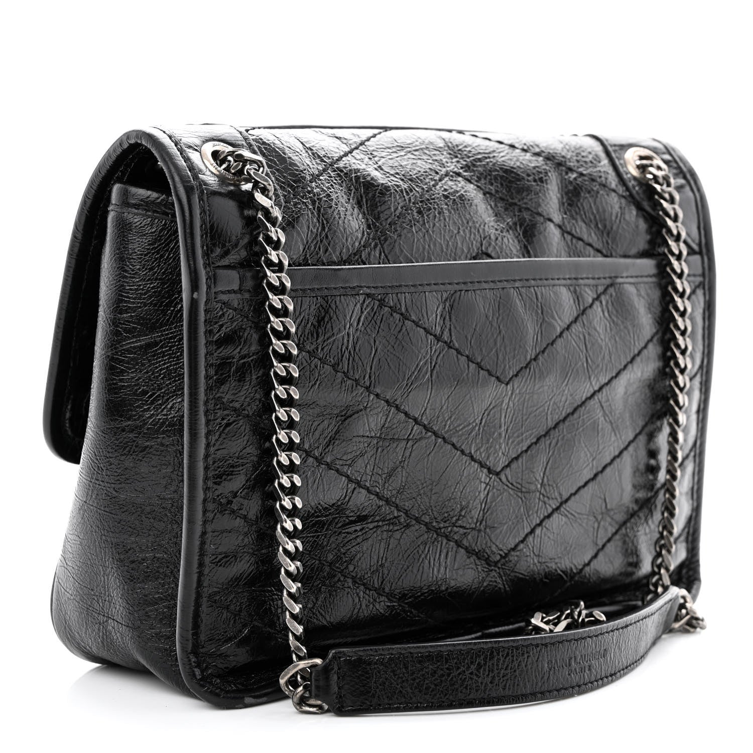 Saint Laurent Crinkled Calfskin Matelasse Monogram Baby Niki Chain Satchel Black 3 of 12