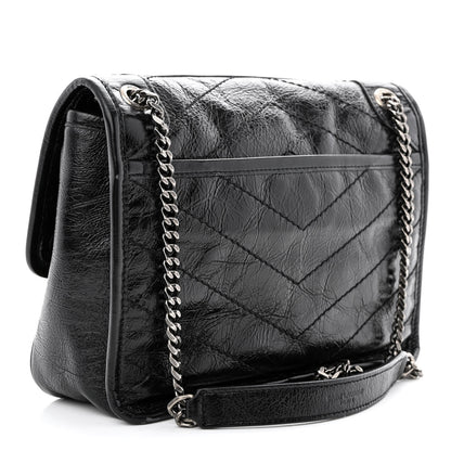 Saint Laurent Crinkled Calfskin Matelasse Monogram Baby Niki Chain Satchel Black 3 of 12