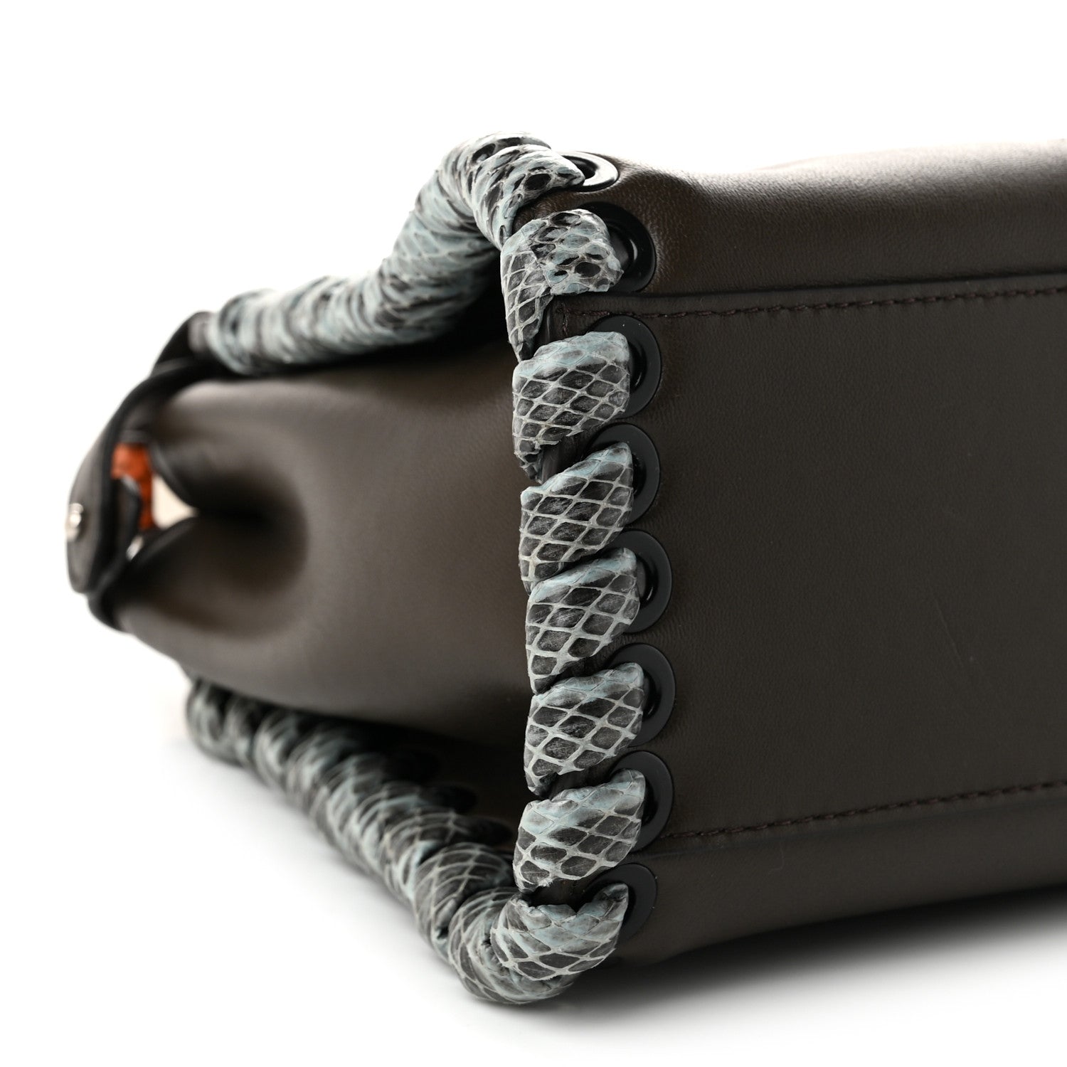 Fendi Calfskin Elaphe Lace Up Selleria Mini Peekaboo Iconic Satchel Verde Prato Arancio 8 of 9
