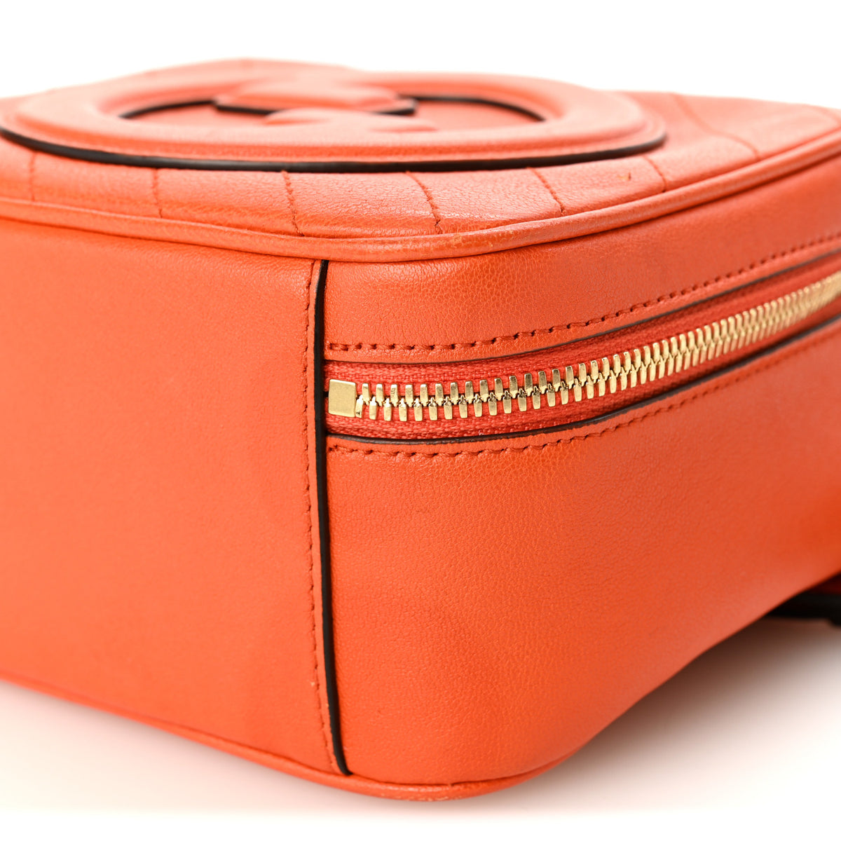 Sakai Be Green Calfskin Diagonal Stitched Blondie Top Handle Bag Orange