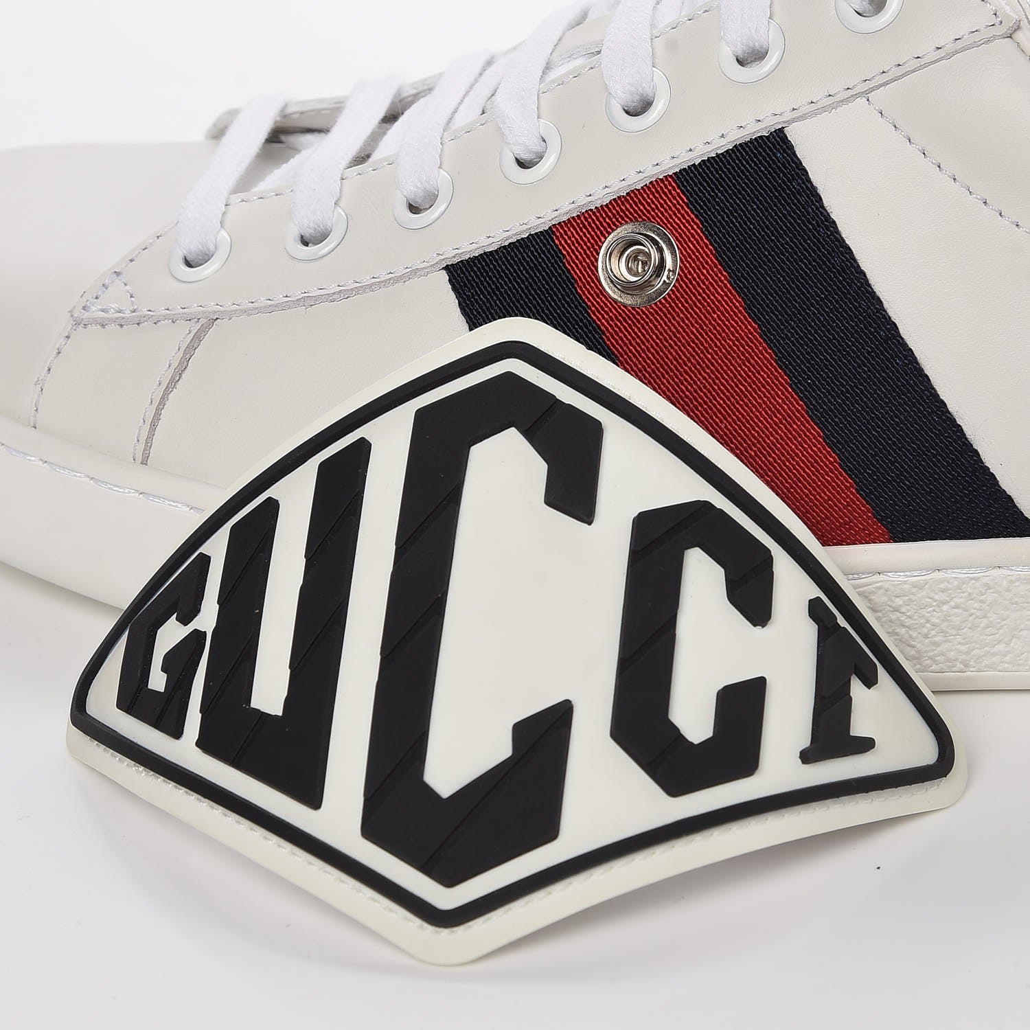 Gucci Calfskin Web Shark Embroidered Mens Ace Sneakers 8.5 White 10 of 12