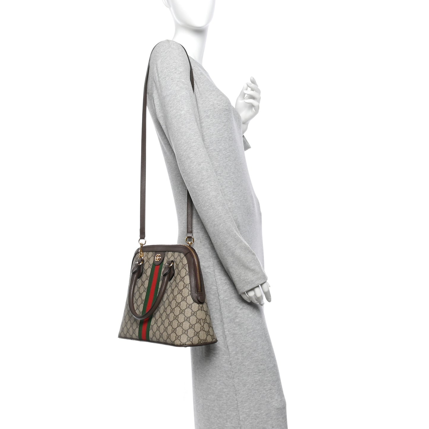GG Supreme Monogram Web Medium Top Handle Ophidia Dome Shoulder Bag Brown