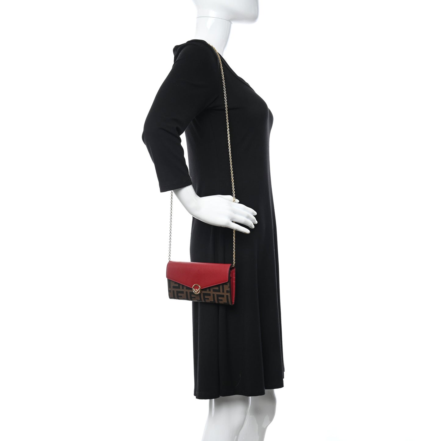 Vitello Cruise F is Fendi Bi-Color FF 1974 Embossed Continental Envelope Wallet On Chain Maya Black Fragola