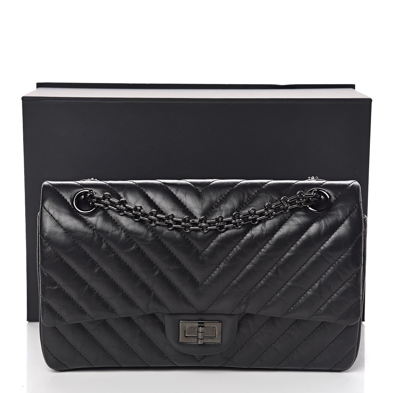 Chanel Aged Calfskin Chevron Quilted 2.55 Reissue 225 Flap So Black 11 of 11