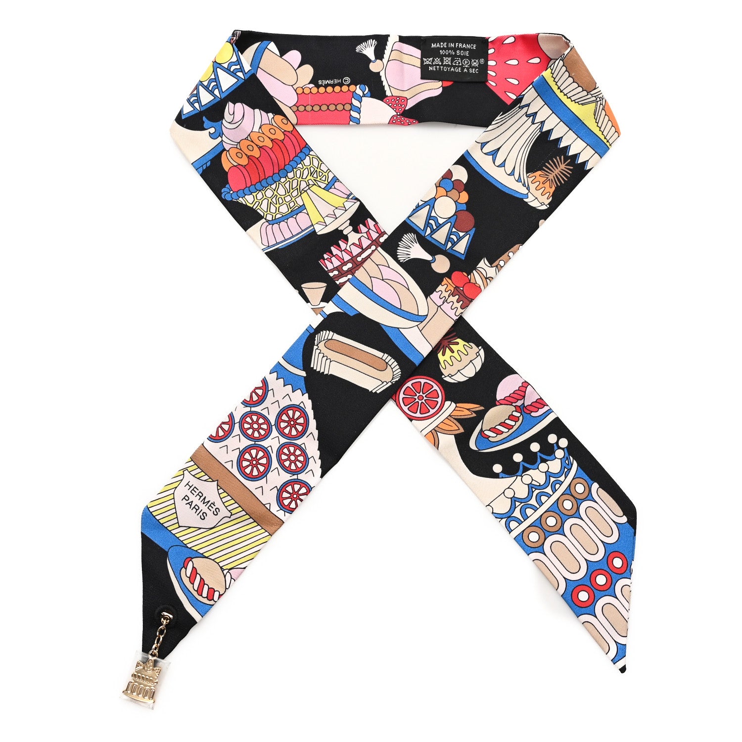 Hermes Silk La Patisserie Francaise Charms Twilly Charms Black White Bleu 1 of 4