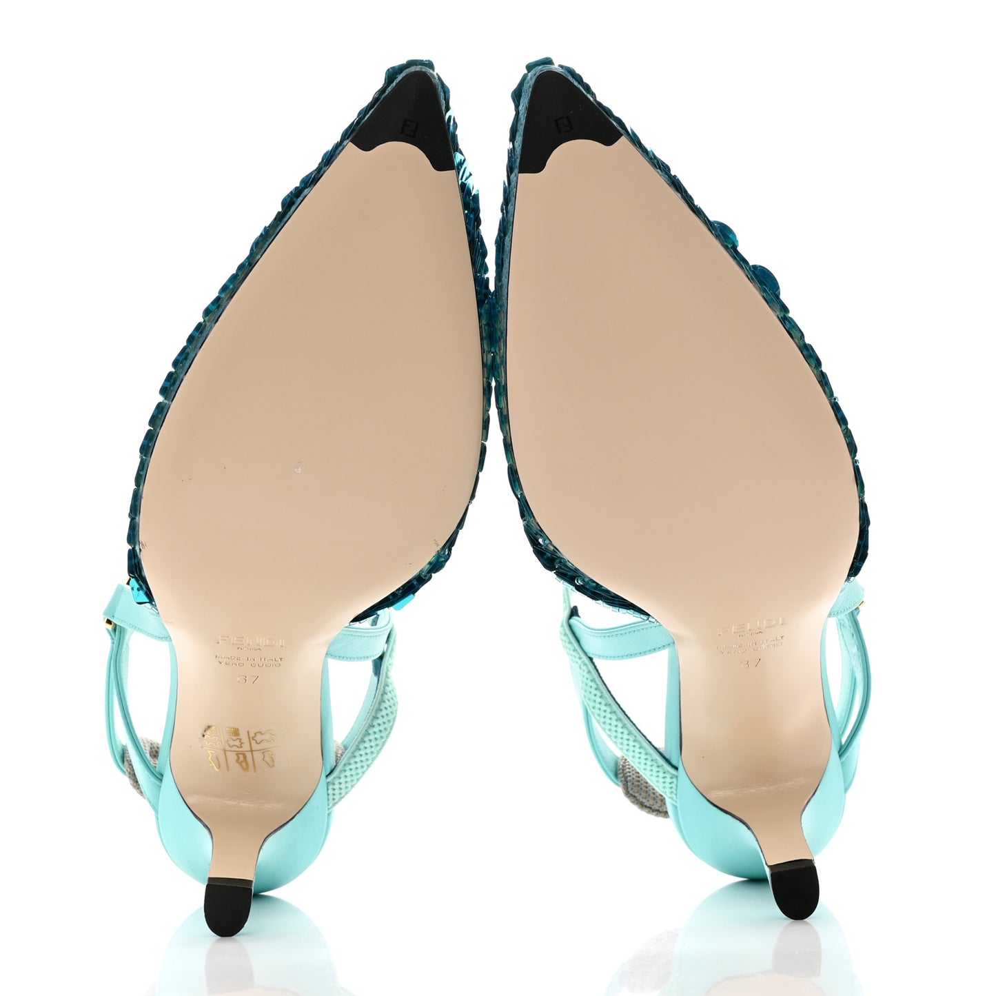 Organza Sequin Paillettes Colibri Lite 85mm Slingback Pumps 37 Nudo Blue Tiffany