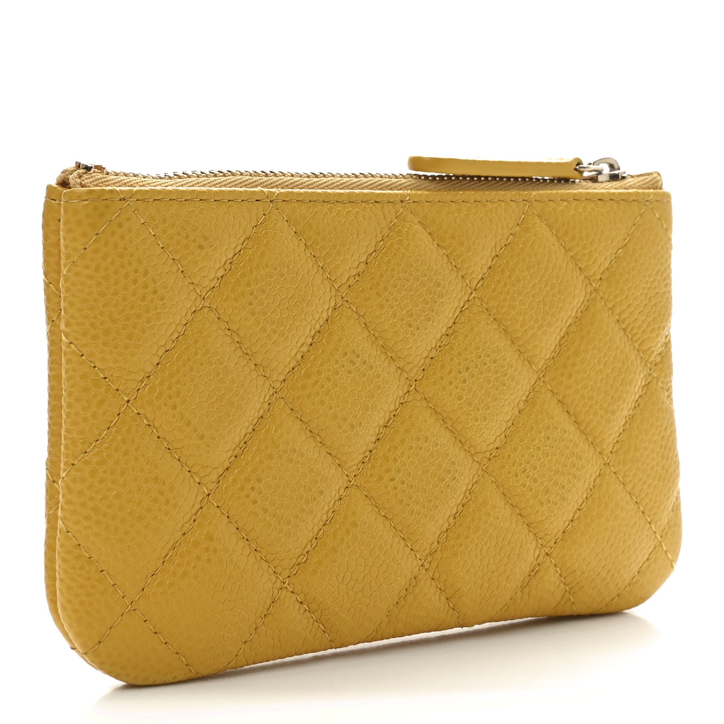 Iridescent Caviar Quilted Small Cosmetic Case Yellow