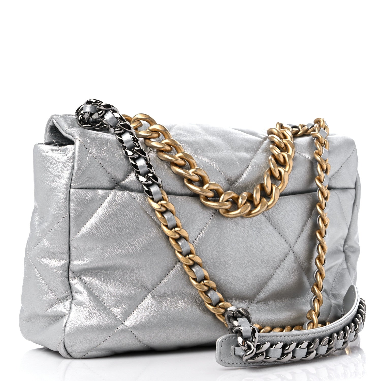 Chanel Metallic Goatskin Quilted Large Chanel 19 Flap Silver 3 of 11