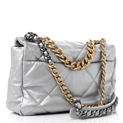 Chanel Metallic Goatskin Quilted Large Chanel 19 Flap Silver 3 of 11