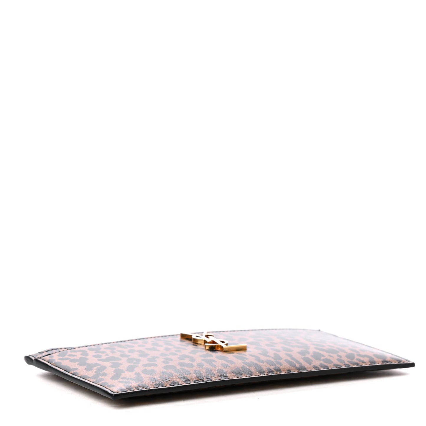 Calfskin Monogram Printed Leopard Zip Bill Pouch Dark Gold Black