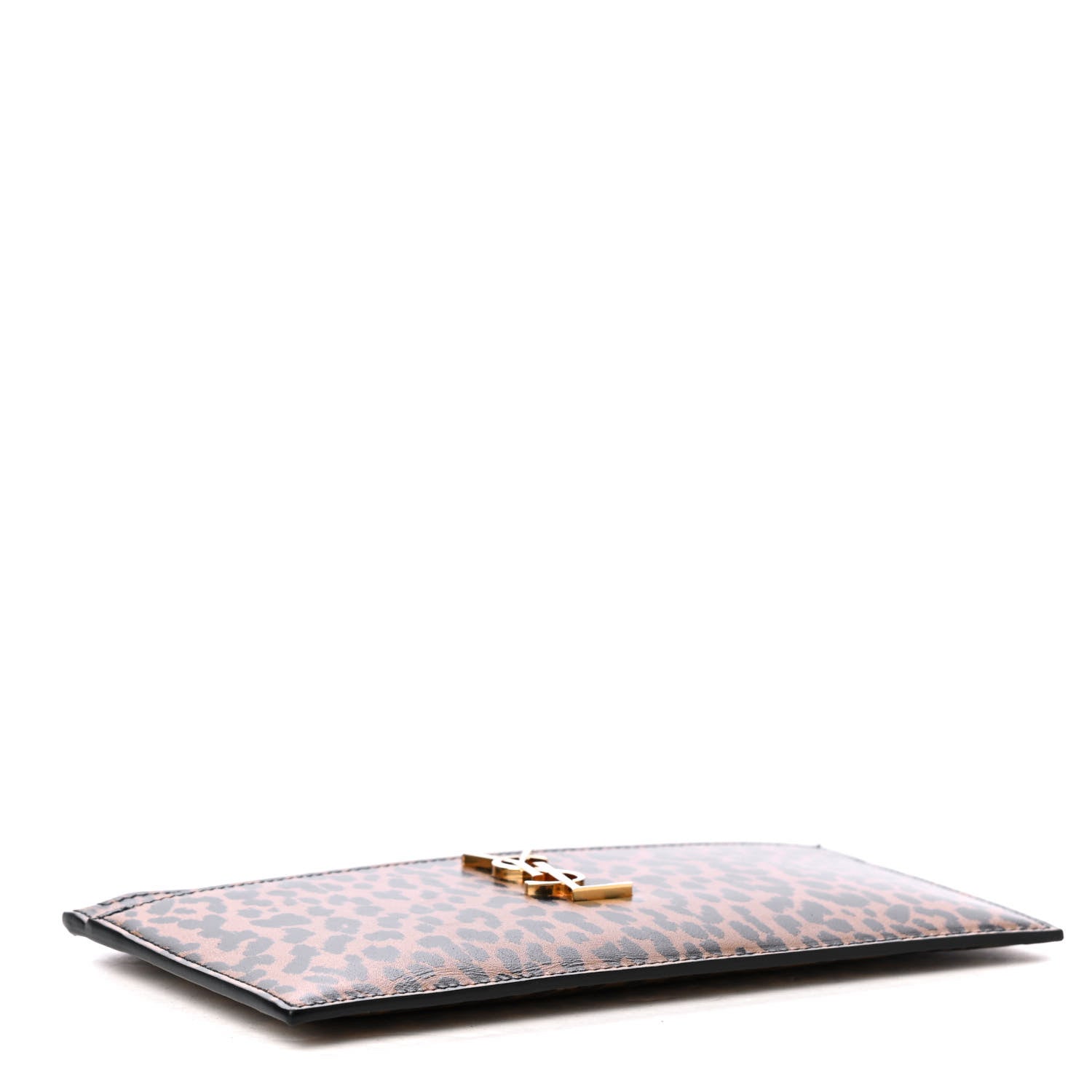 Saint Laurent Calfskin Monogram Printed Leopard Zip Bill Pouch Dark Gold Black 3 of 4