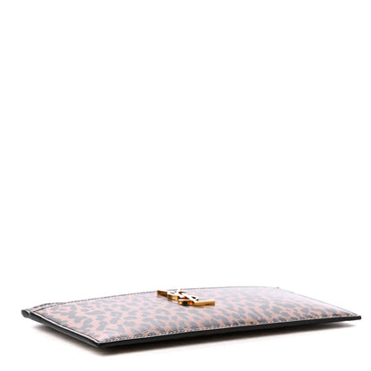 Saint Laurent Calfskin Monogram Printed Leopard Zip Bill Pouch Dark Gold Black 3 of 4