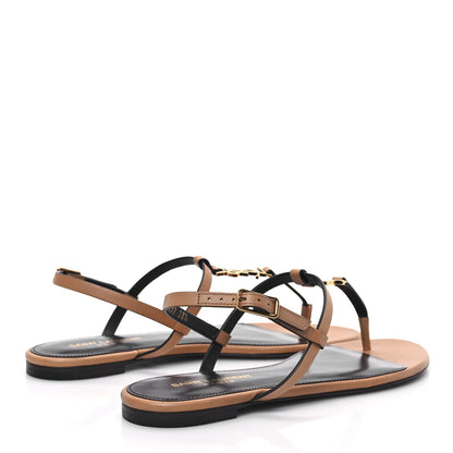 Saint Laurent Calfskin Cassandra Monogram Sandals 38.5 Brown 4 of 9