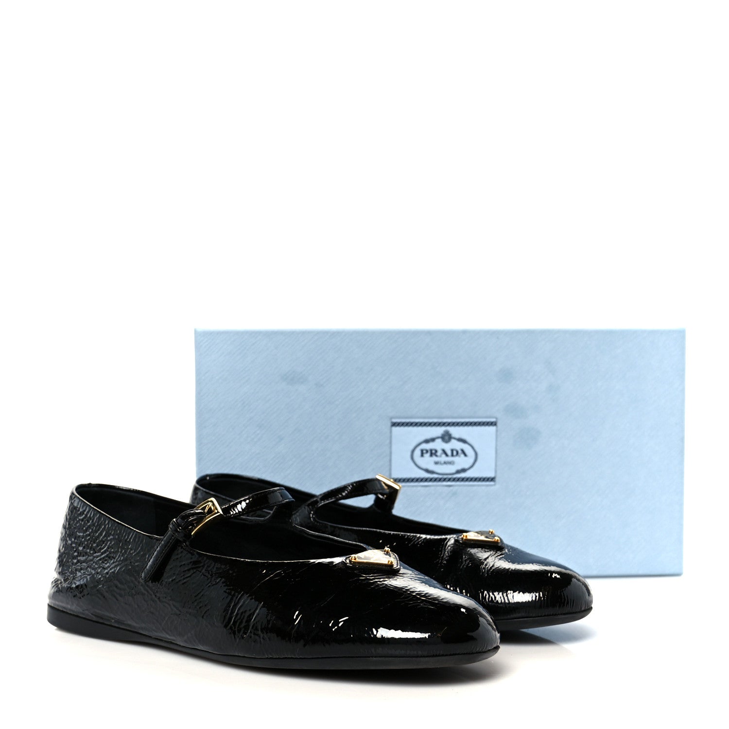 Prada Patent Calfskin Triangle Ballerina Flats 40 Black 10 of 10