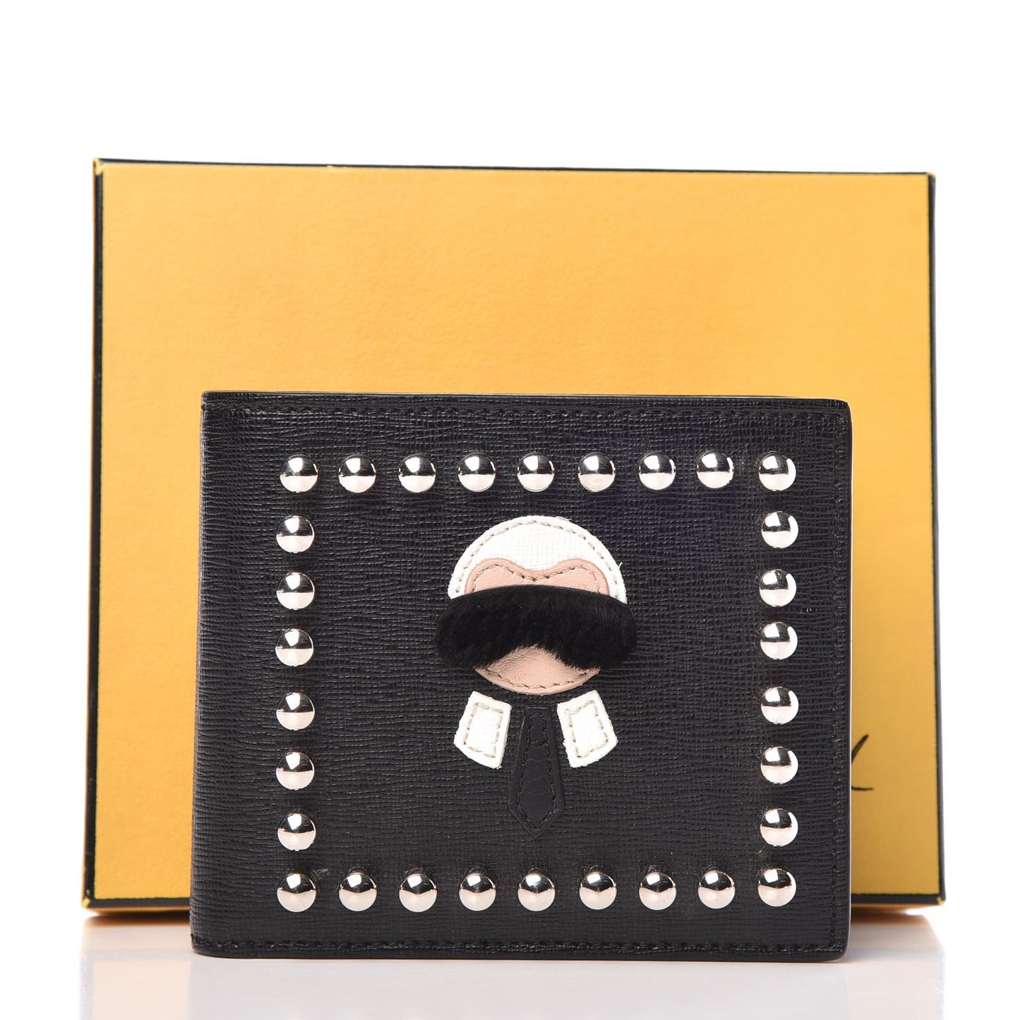 Vitello Elite Flamingo Mink Karlito Studded Bi-Fold Wallet Black White Plaster