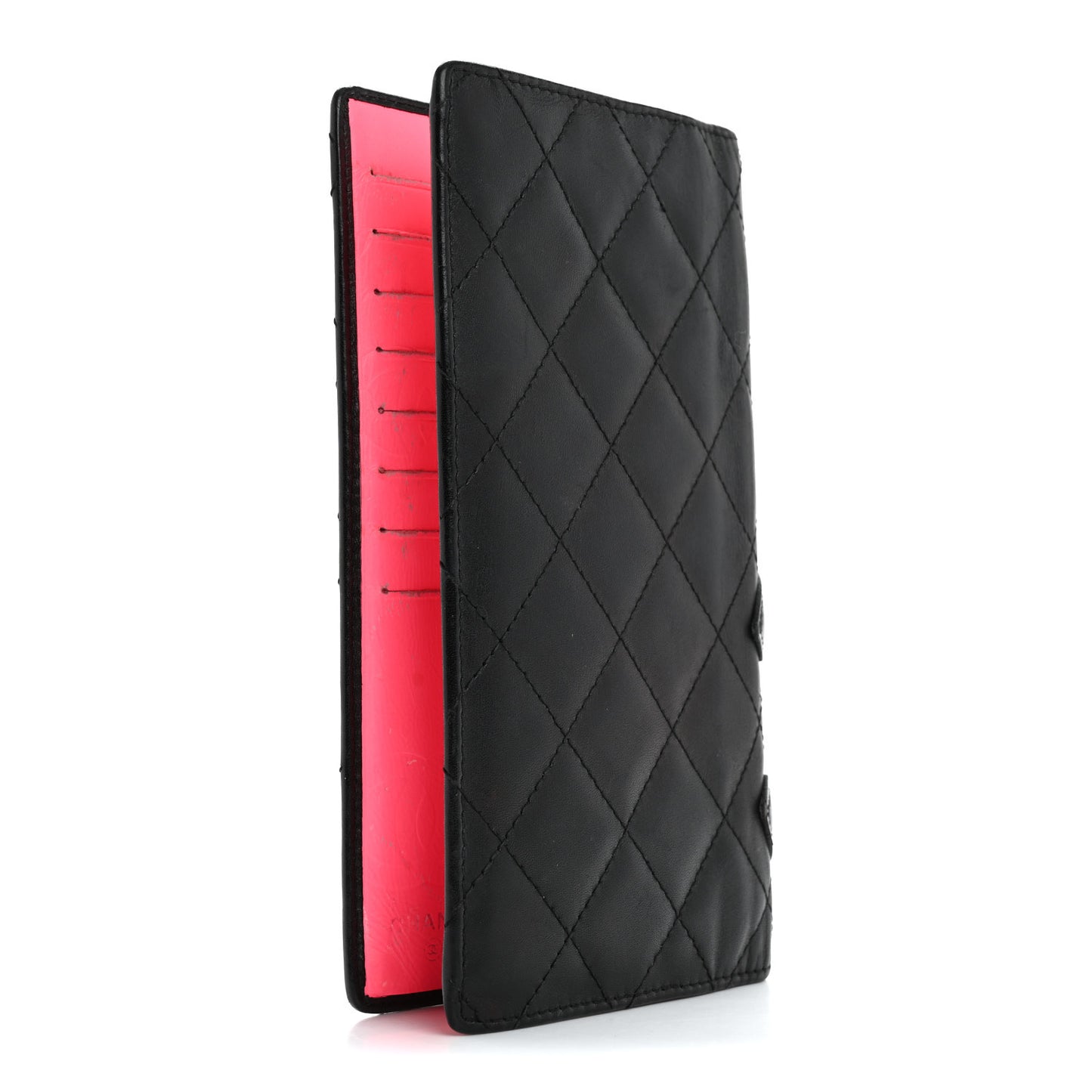 Calfskin Quilted Cambon Yen Wallet Black