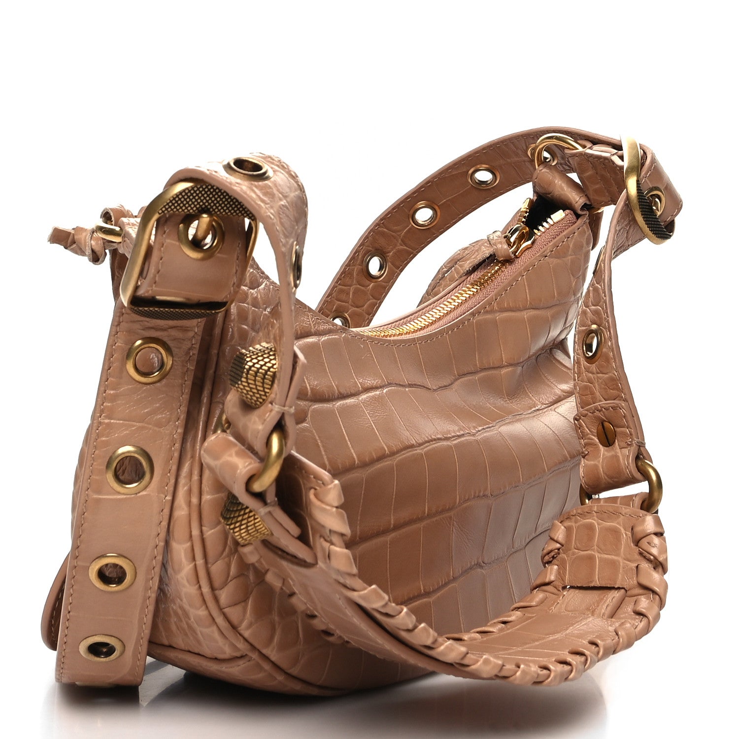 Balenciaga Extra Supple Calfskin Crocodile Embossed Le Cagole Shoulder Bag XS Nude Beige 4 of 13