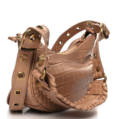 Balenciaga Extra Supple Calfskin Crocodile Embossed Le Cagole Shoulder Bag XS Nude Beige 4 of 13