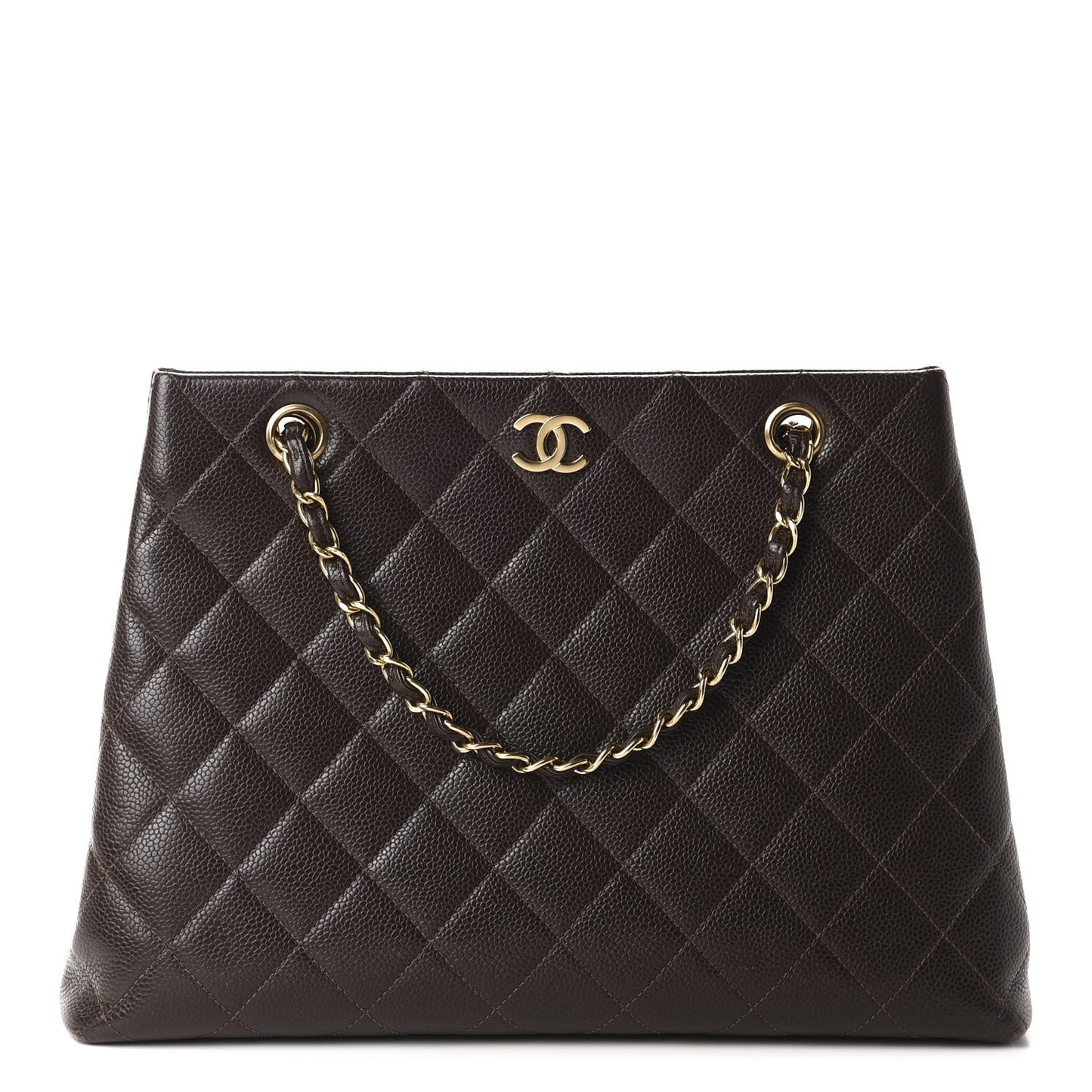 Caviar Quilted Shopper Tote Dark Brown