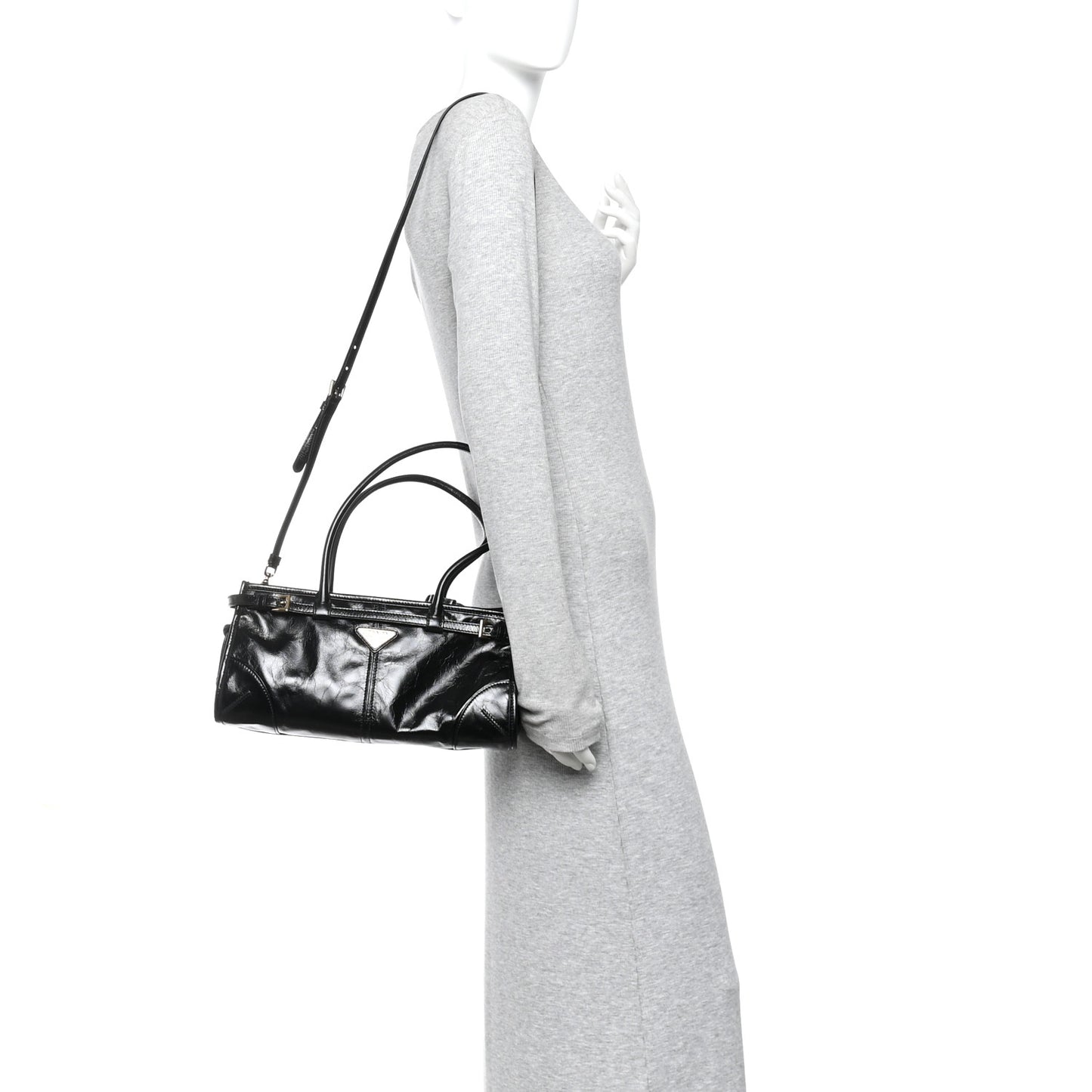 Glossy Calfskin Triangle Medium Bonnie Shoulder Bag Black