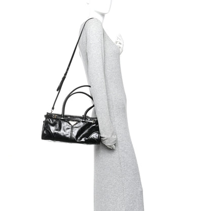 Prada Glossy Calfskin Triangle Medium Bonnie Shoulder Bag Black 2 of 9