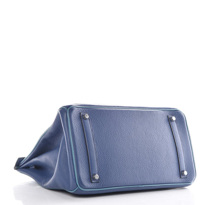Hermes Taurillon Clemence Horseshoe Birkin 35 Bleu Brighton Blue Jean 4 of 11