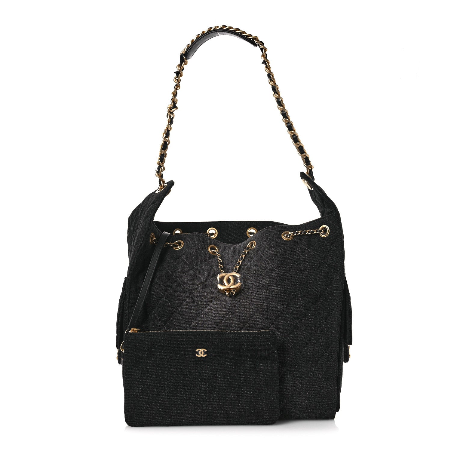 Chanel Washed Denim Quilted Medium Chanel 25 Handbag Black 3 of 13