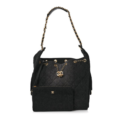 Chanel Washed Denim Quilted Medium Chanel 25 Handbag Black 3 of 13